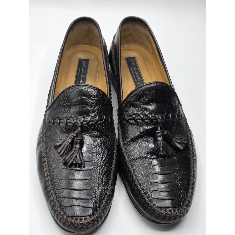 Johnston & Murphy Italian Woven Tassel Loafers 11 M Handcrafted PS Italy Cognac Vintage Domani by Johnston & Murphy Woven Tasseled Slip-on  main image 3